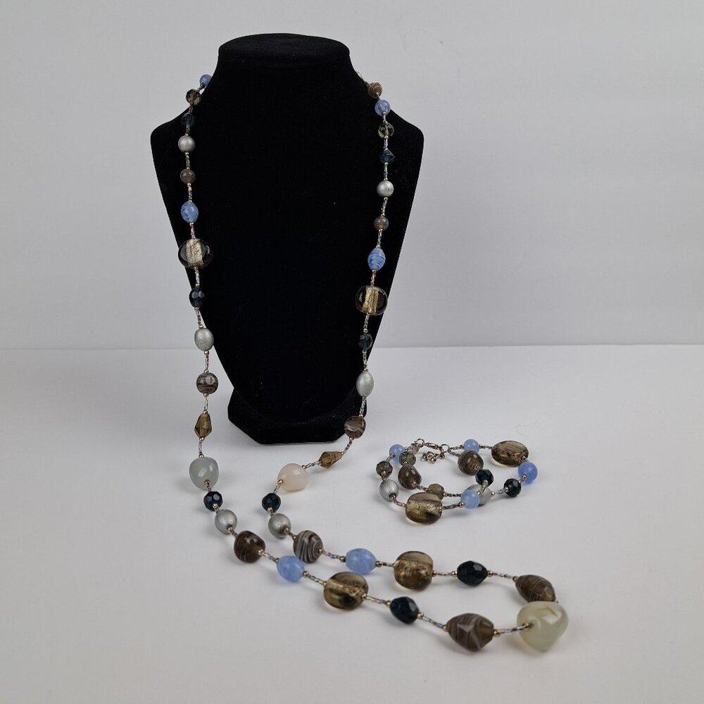 Vintage Premier Designs Foiled Art Glass w/Mixed Media Stones Necklace Bracelet